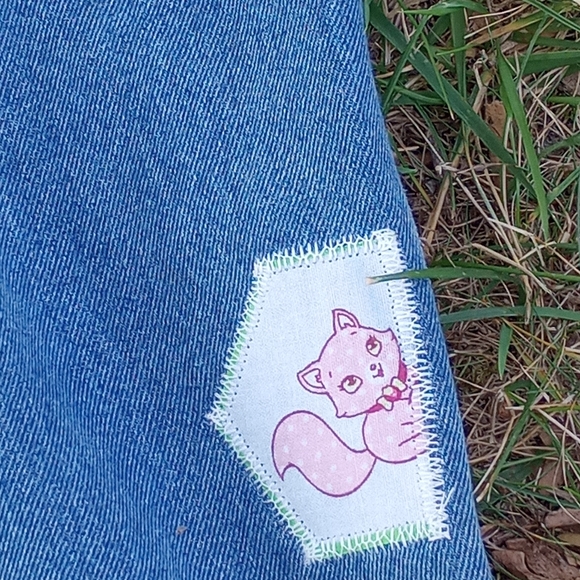 Handmade Strawberry Shortcake embellished denim overalls - Picture 3 of 4